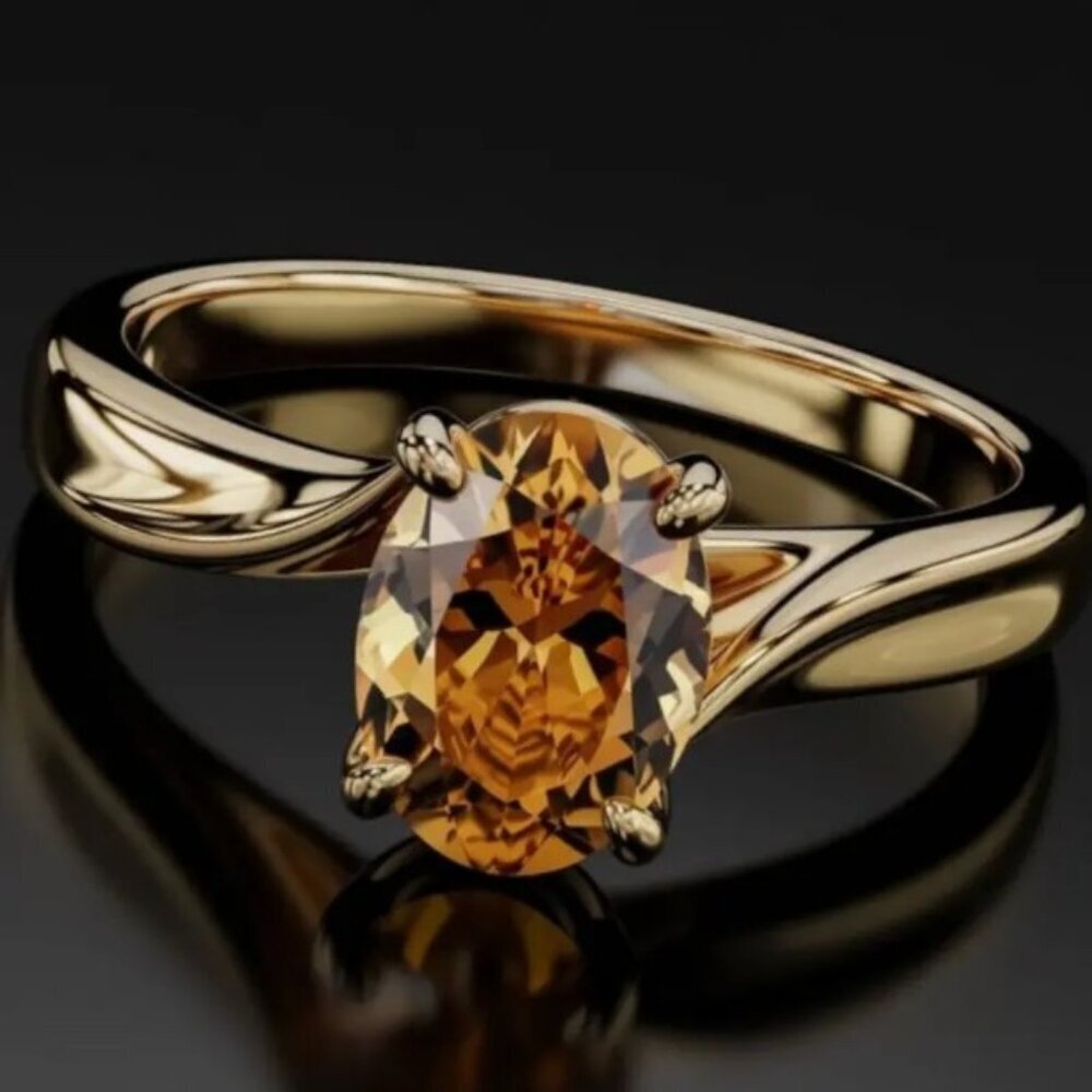 14K Gold Plated Elegant Champagne Cubic Zirconia Copper Ring Size 9